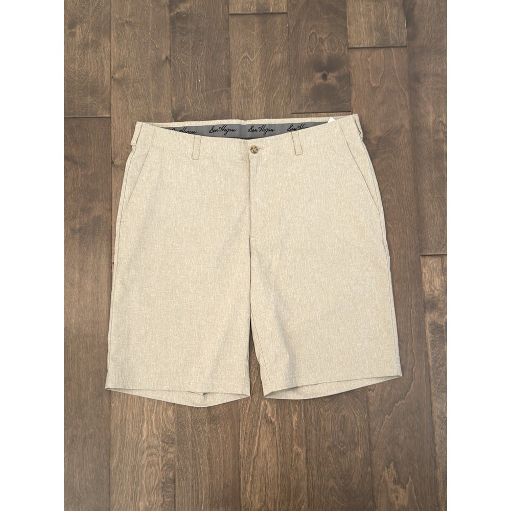Ben Hogan Mens Size 38W Beige Tan Stretch Performance Golf Shorts 10” Inseam